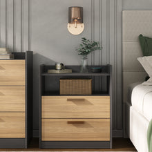 Load image into Gallery viewer, Modern Chic 2-Drawer Nightstand with a Built-in Niche and Bronze Handles - Elm and Gray

