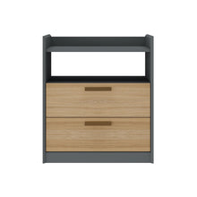 Load image into Gallery viewer, Modern Chic 2-Drawer Nightstand with a Built-in Niche and Bronze Handles - Elm and Gray
