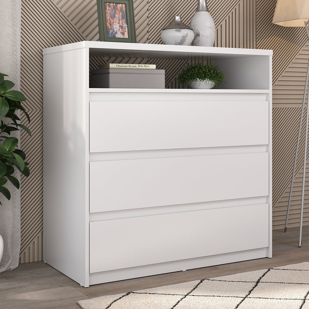 Contemporary 3-Drawer Dresser with Buit-in Niche - White