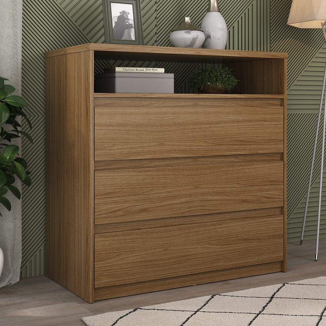 Contemporary 3-Drawer Dresser with Buit-in Niche - Walnut