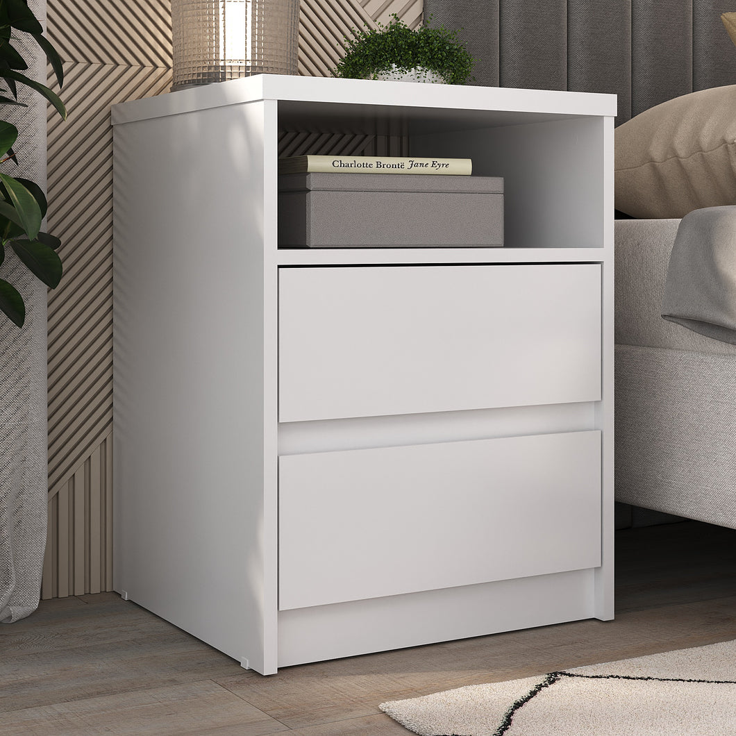 Contemporary 2-Drawer Nightstand with a Built-in Niche - White