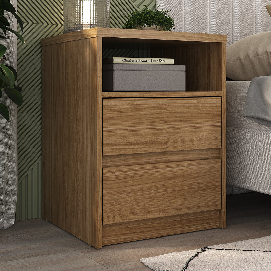 Contemporary 2-Drawer Nightstand with a Built-in Niche - Walnut