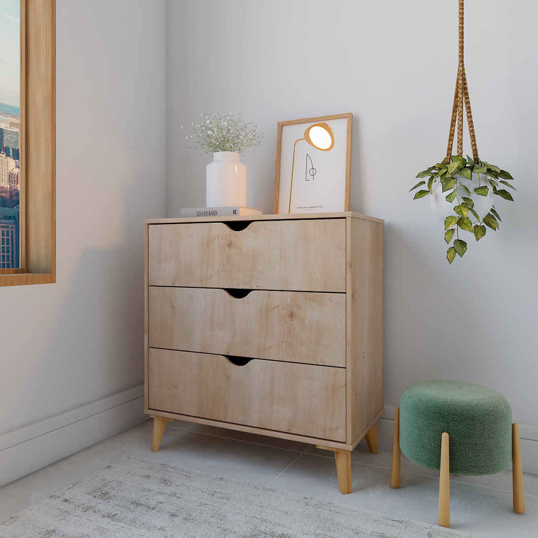Modern Tall 3-Drawer Dresser - Natural Wood