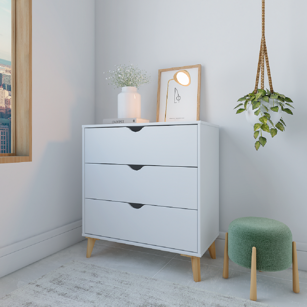 Modern Tall 3-Drawer Dresser - White