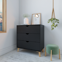 Load image into Gallery viewer, Modern Tall 3-Drawer Dresser - Black
