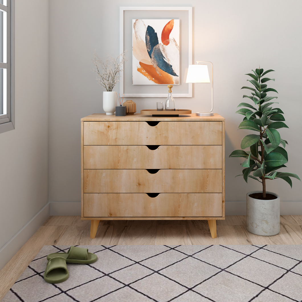 4 Drawer Dresser – Tall Dresser Storage Organizer - Natural Wood