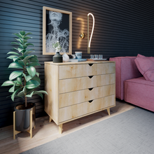Load image into Gallery viewer, 4 Drawer Dresser – Tall Dresser Storage Organizer - Natural Wood
