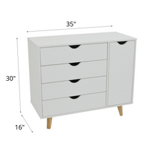 Load image into Gallery viewer, 4 Drawer and 1 Door Dresser - Tall Dresser Storage Organizer - White
