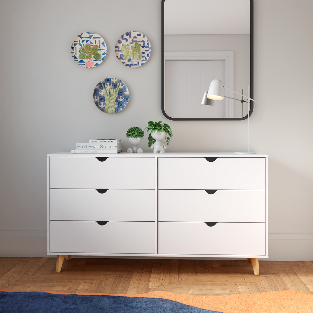 6-Drawer Dresser – Double Wooden Cabinet - White