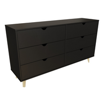Load image into Gallery viewer, 6-Drawer Dresser – Double Wooden Cabinet - Black
