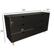 Load image into Gallery viewer, 6-Drawer Dresser – Double Wooden Cabinet - Black
