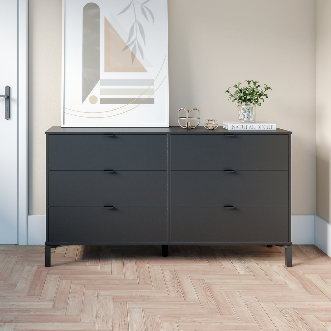 Minimalist 6-Drawer Dresser – Double Wooden Decor - Black